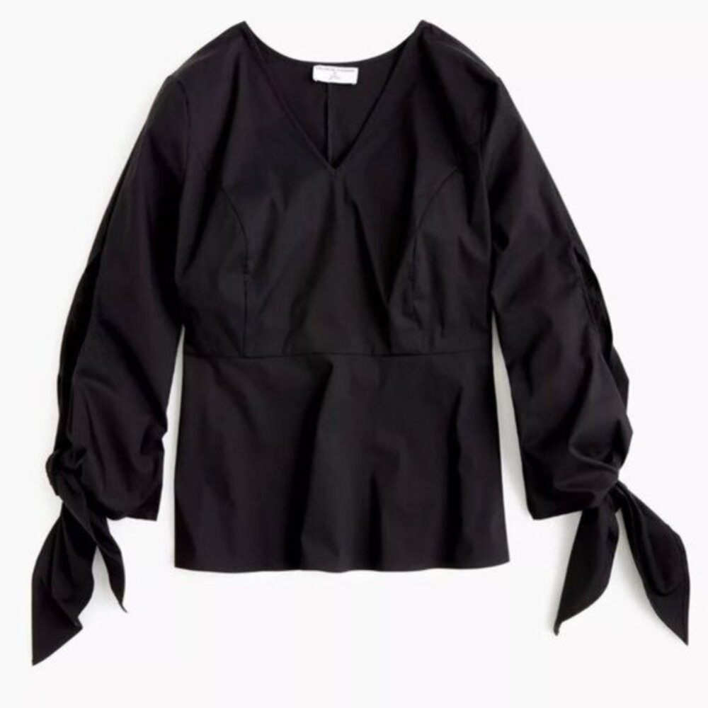 Universal Standard for J. Crew black tie sleeve poplin v-neck blouse‎ top M